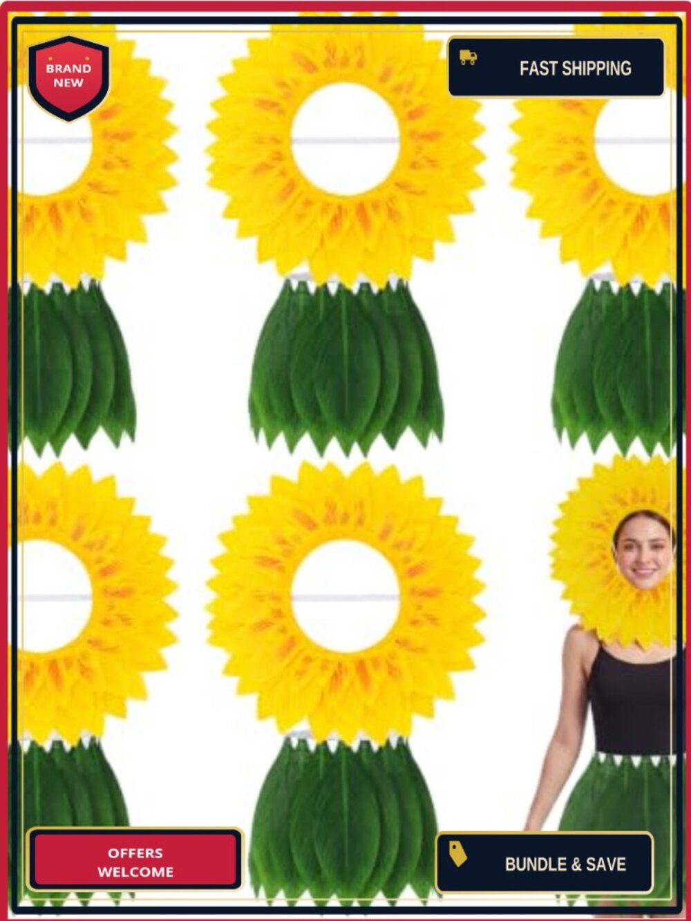 Sunflower Costume Set Adult 10 Pc Hula Skirt Headbands Halloween Cosplay